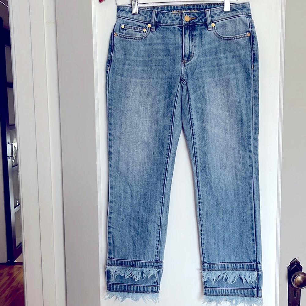 NWOT MICHAEL KORS CROPPED Double Fringe Hemline Jeans